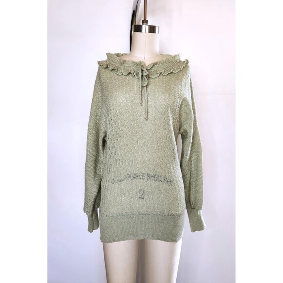 Vintage Green Wool Blend Sweater - Balloon Poet Sleeves - 80s 90s Italian XS S - Picture 5 of 10